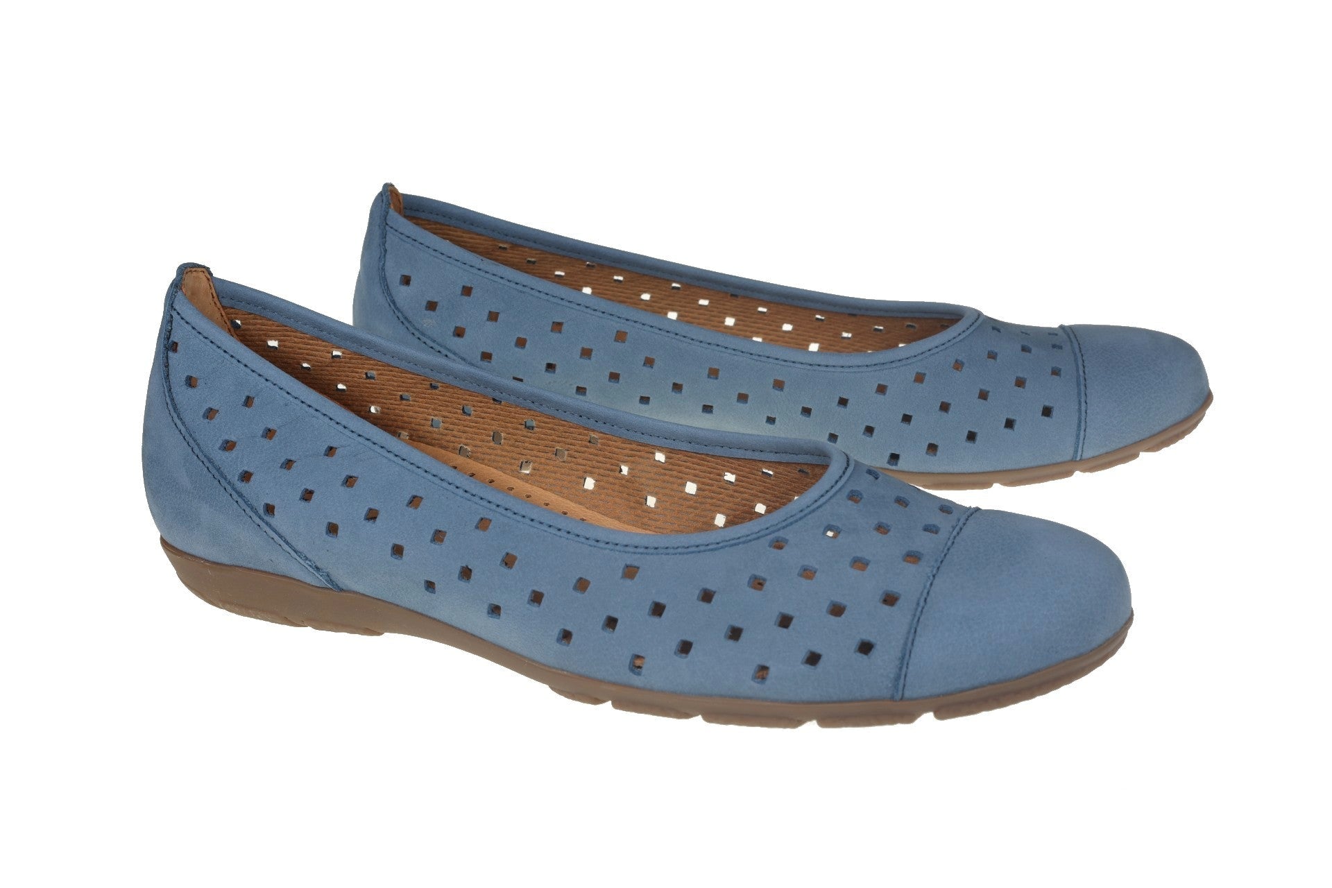 '24.169.10' geperforeerde dames ballerinapomp - Blauw - Chaplinshoes'24.169.10' dames geperforeerde ballerinapomp - BlauwGabor