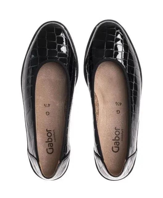 '36.400.97' laofer til kvinder - krokoprint patent Sort - Chaplinshoes'36.400.97' laofer til kvinder - krokoprint patent BlackGabor