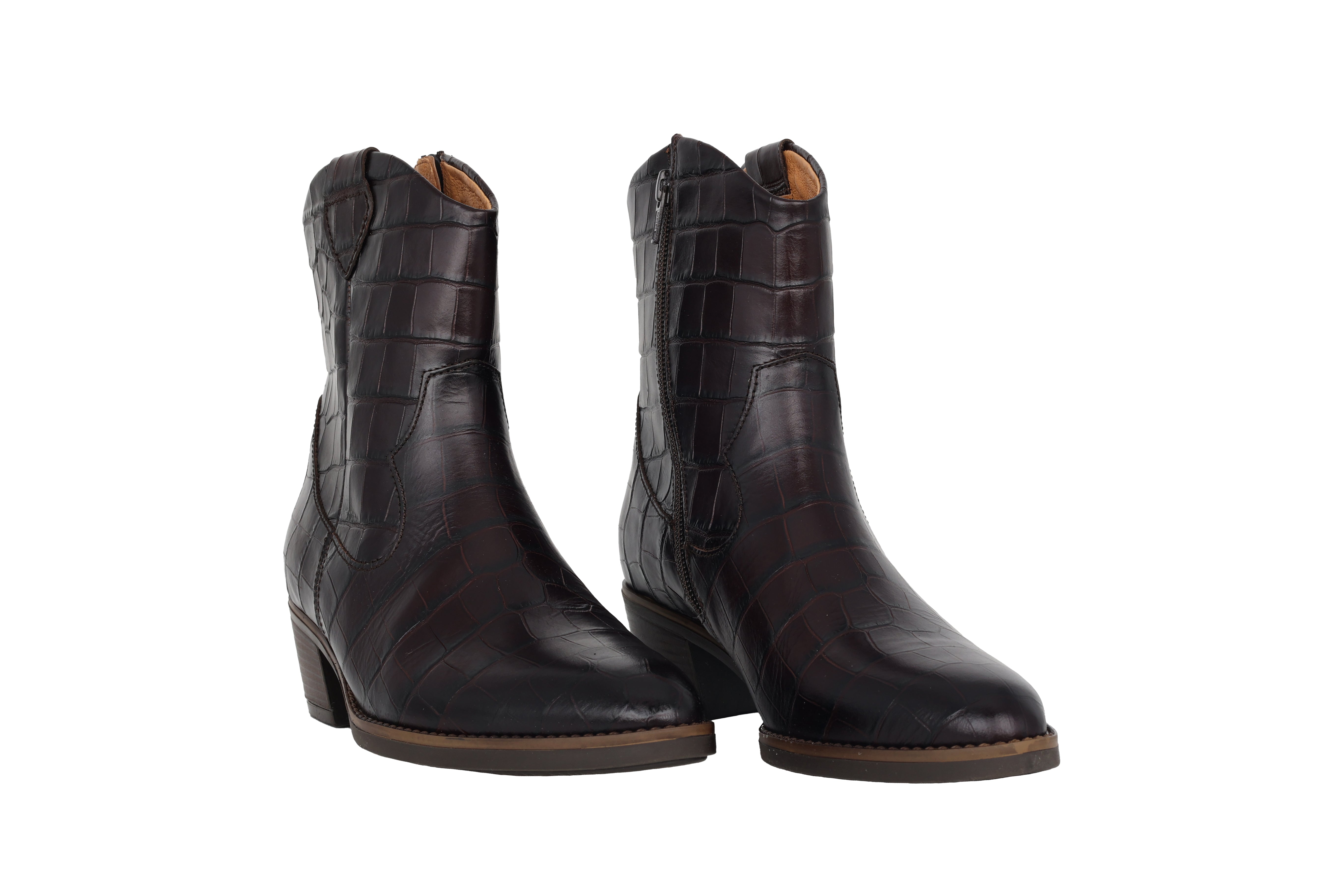 Kozaki damskie typu kowbojskiego '31.600.53' - ciemnobrązowy krokodyl