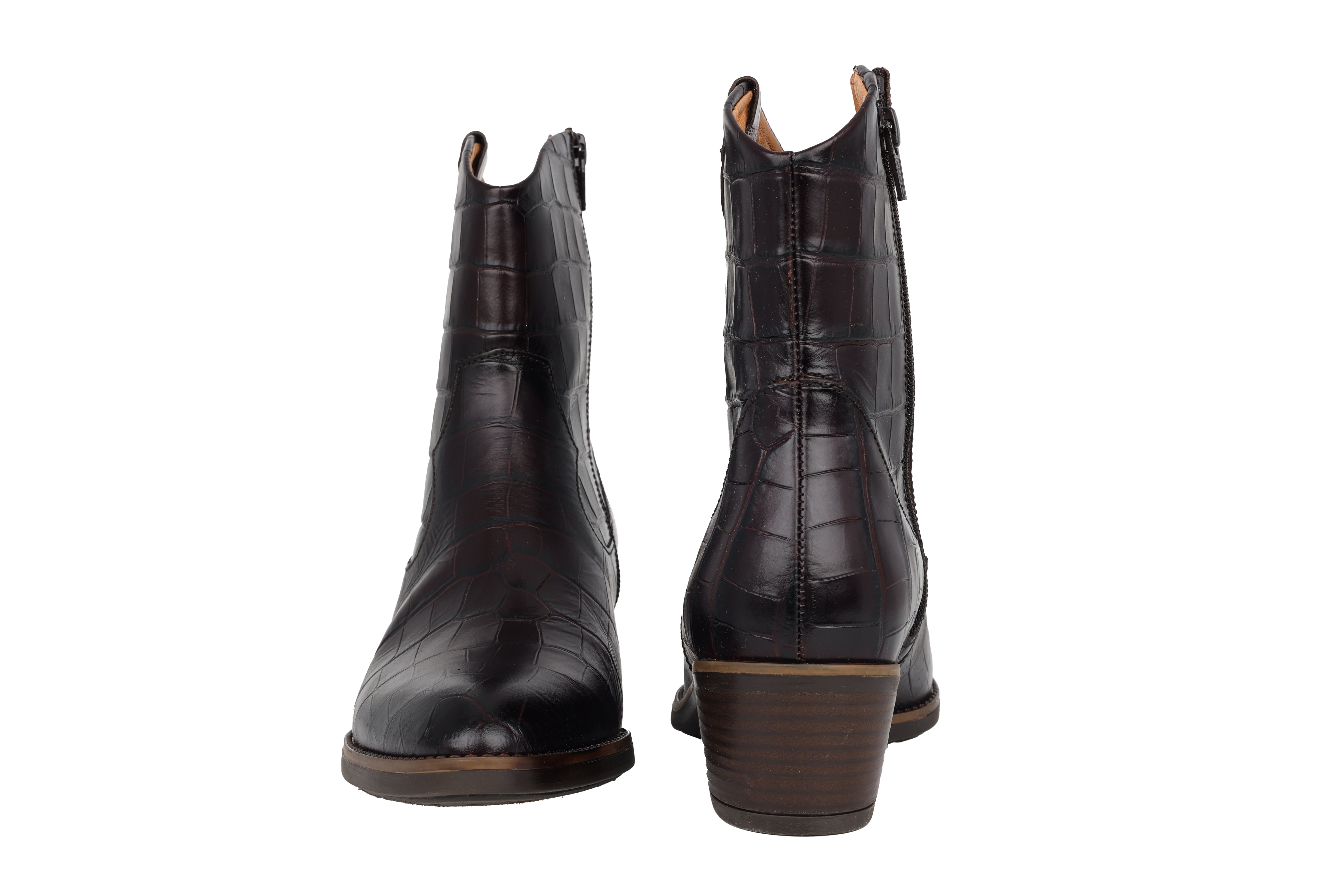 Kozaki damskie typu kowbojskiego '31.600.53' - ciemnobrązowy krokodyl