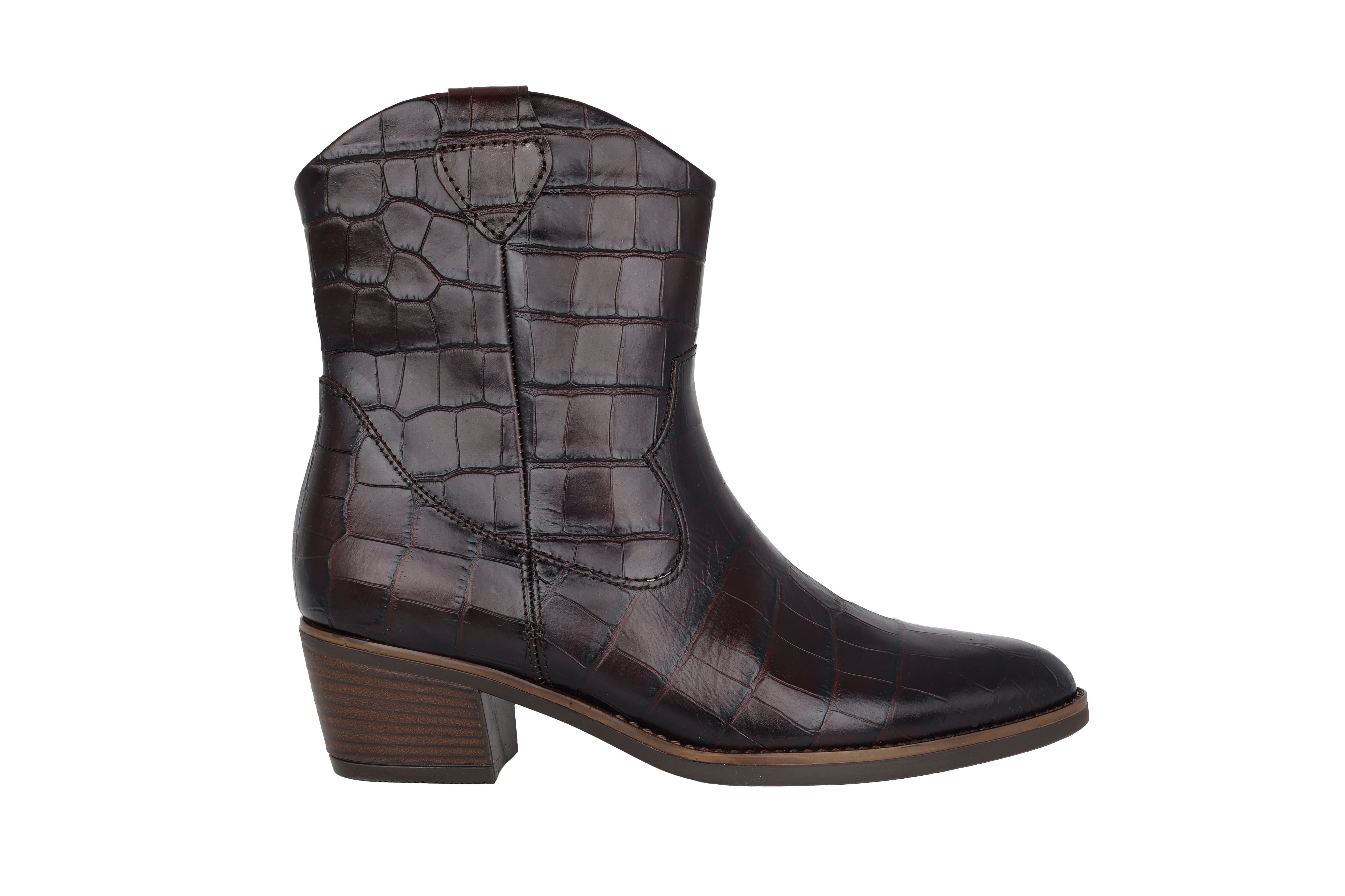 Kozaki damskie typu kowbojskiego '31.600.53' - ciemnobrązowy krokodyl