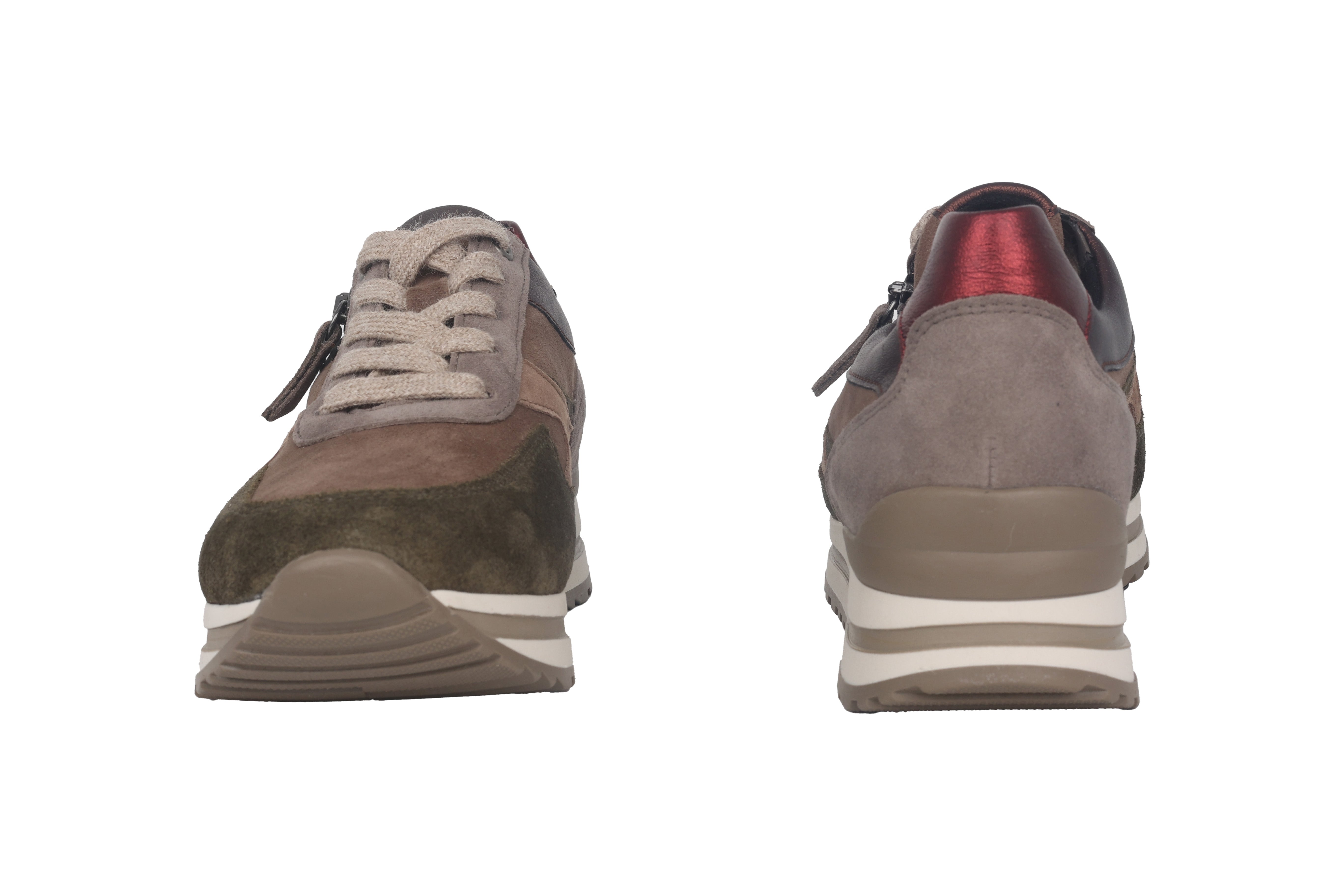 '56.526.20' damesko med bred pasform (H) med snøre - Brun beige grøn blanding