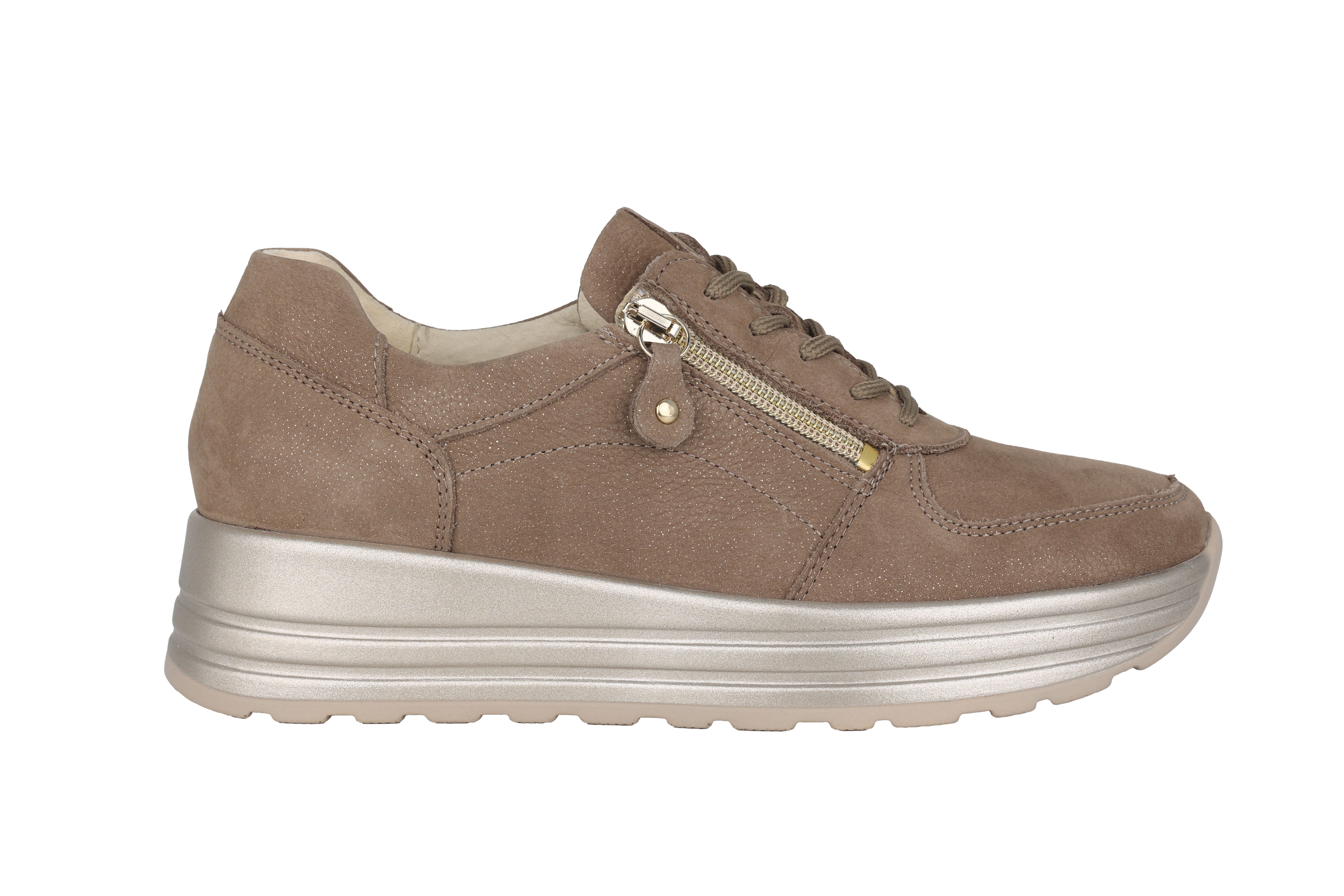 Scarpa da donna con vestibilità ampia (H) con cerniera e lacci 'H-Lana' - Tortora