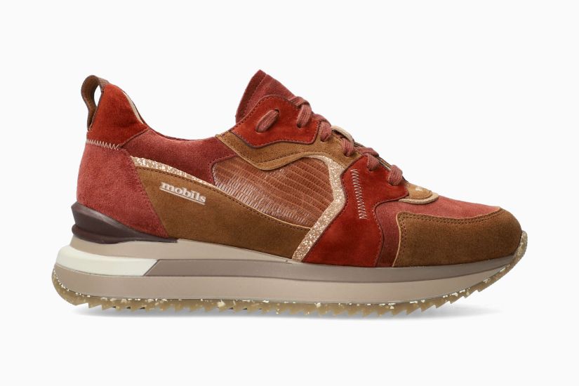 Ergonomische damesschoen 'Janel' met brede pasvorm (H) - tabaksroodbruin mix