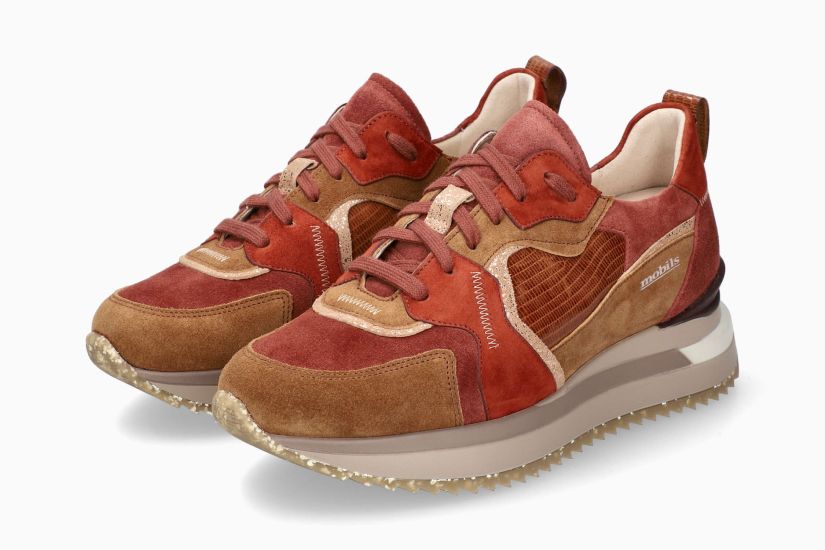 Ergonomische damesschoen 'Janel' met brede pasvorm (H) - tabaksroodbruin mix