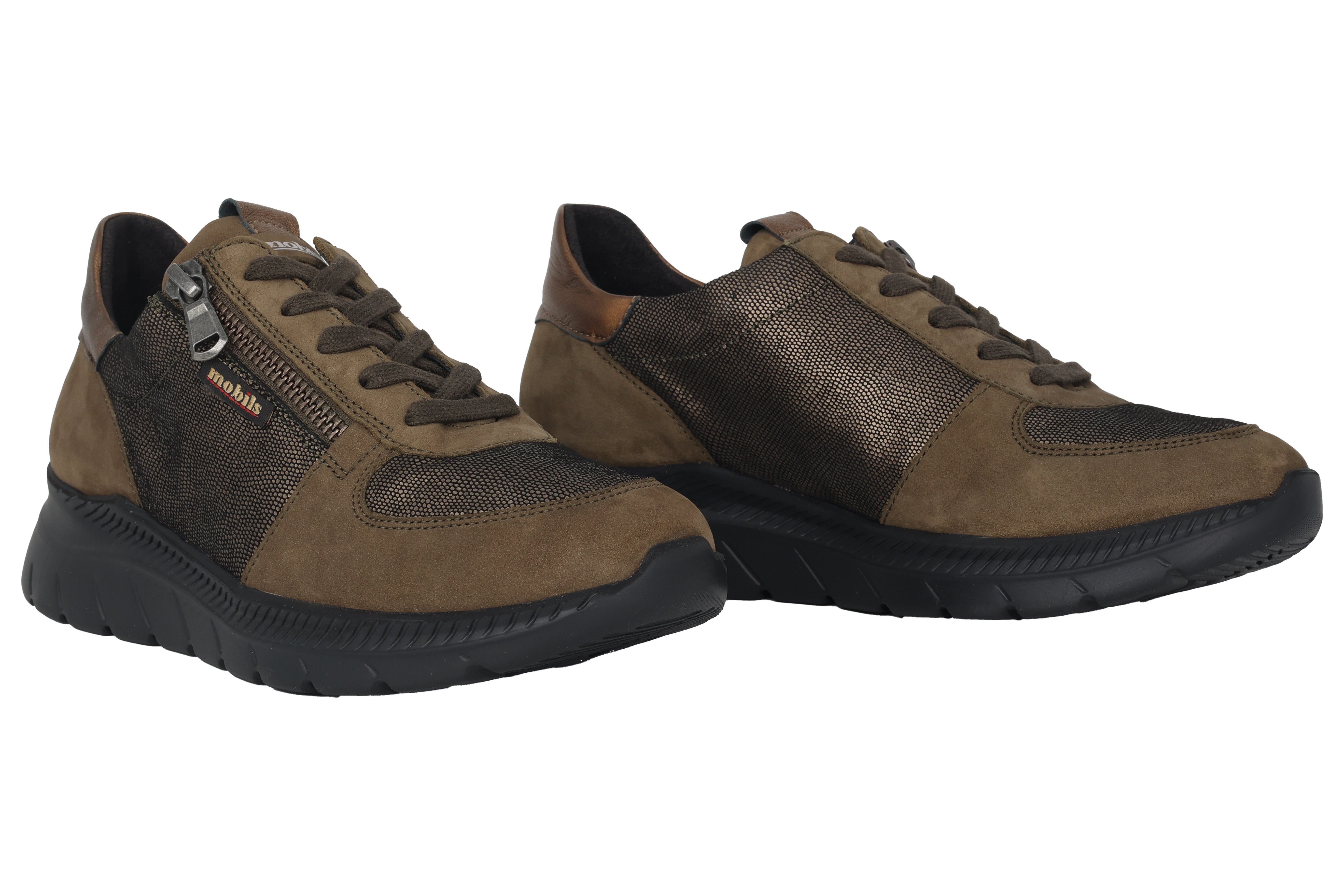 Zapatos ergonómicos de mujer con cordones y cremallera 'Ryma' Wide Fit (H) - Mezcla verde bronce