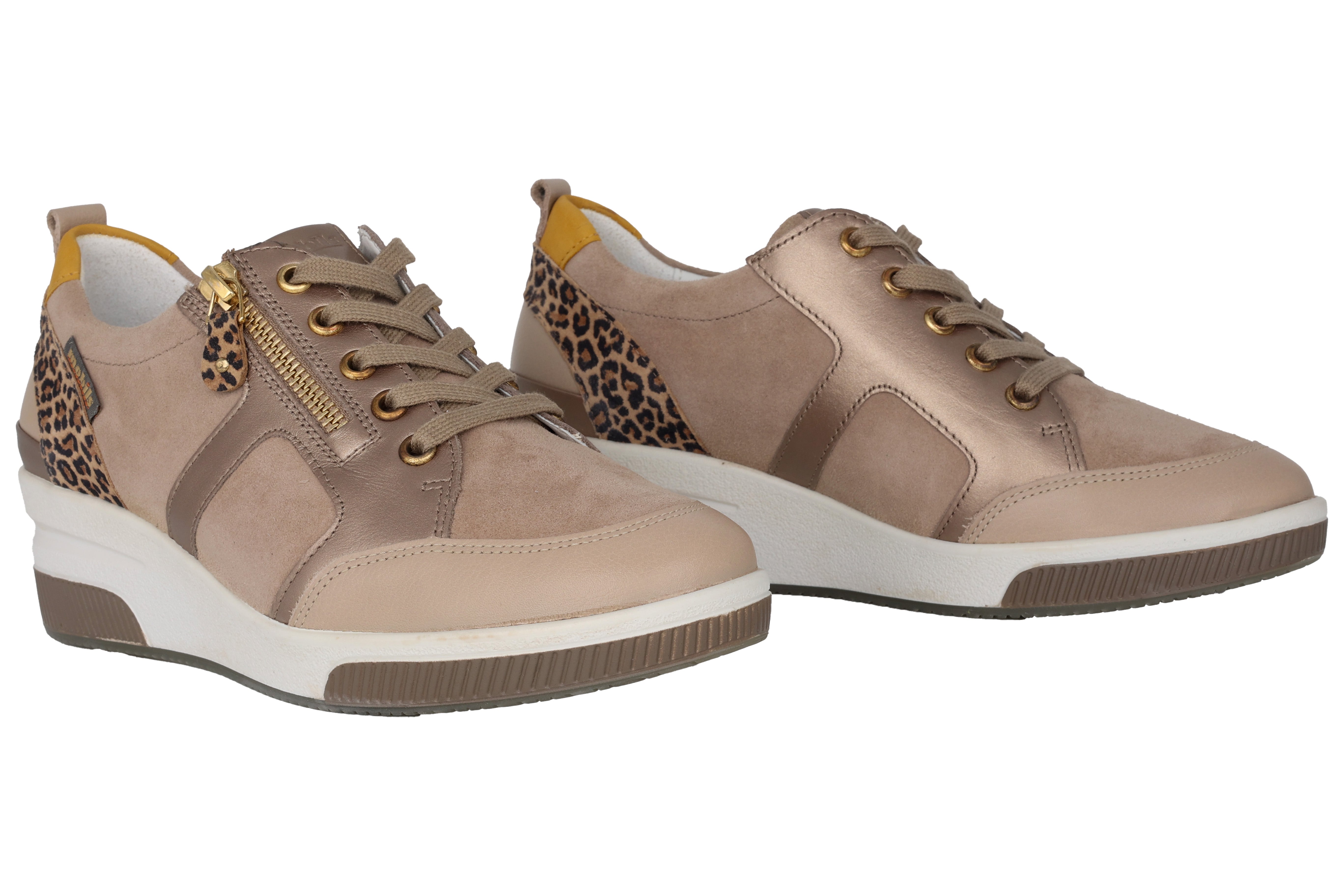 Sneaker de mujer Trudie' Wide Fit (H) con cordones y cremallera - Beige