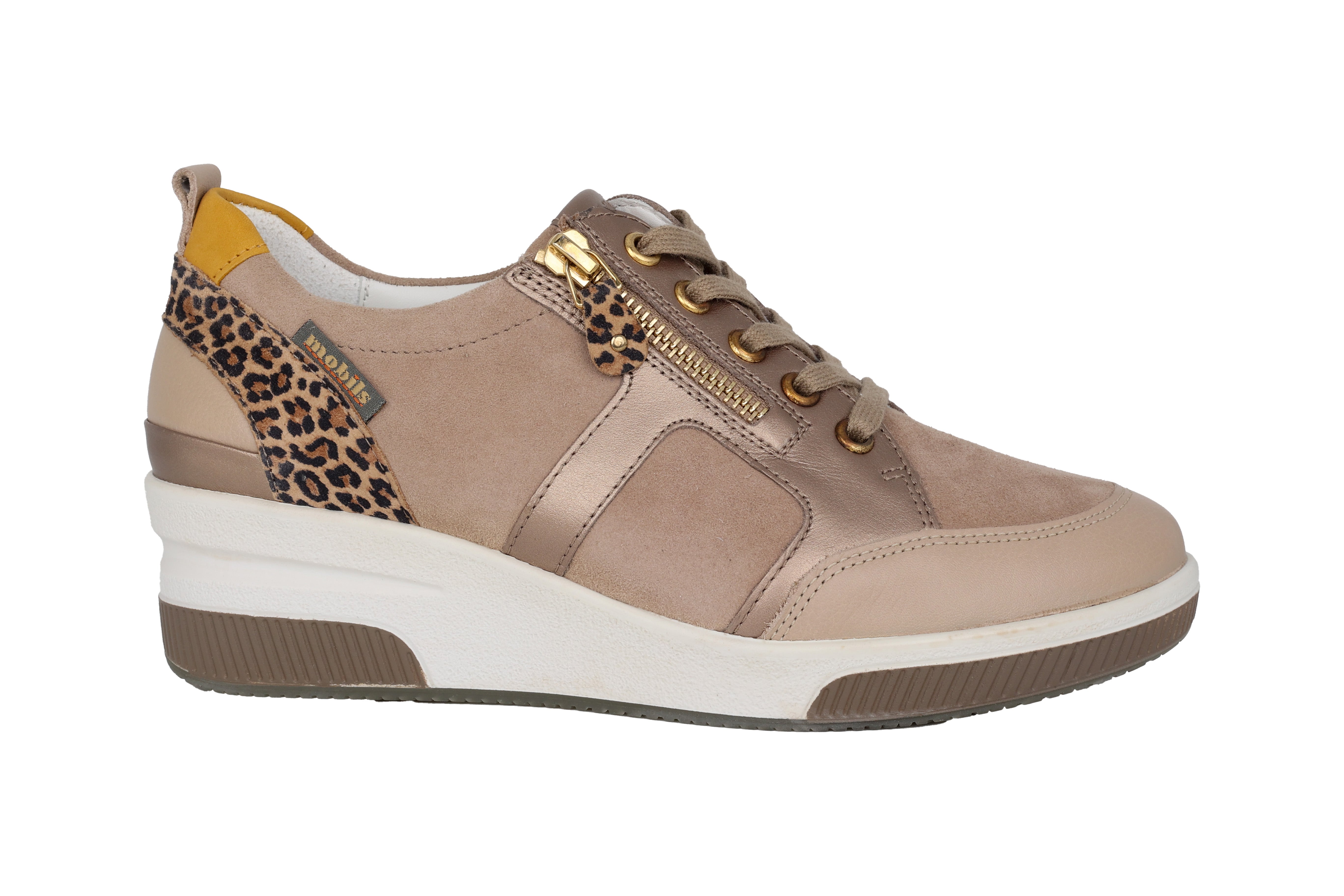 Sneaker de mujer Trudie' Wide Fit (H) con cordones y cremallera - Beige