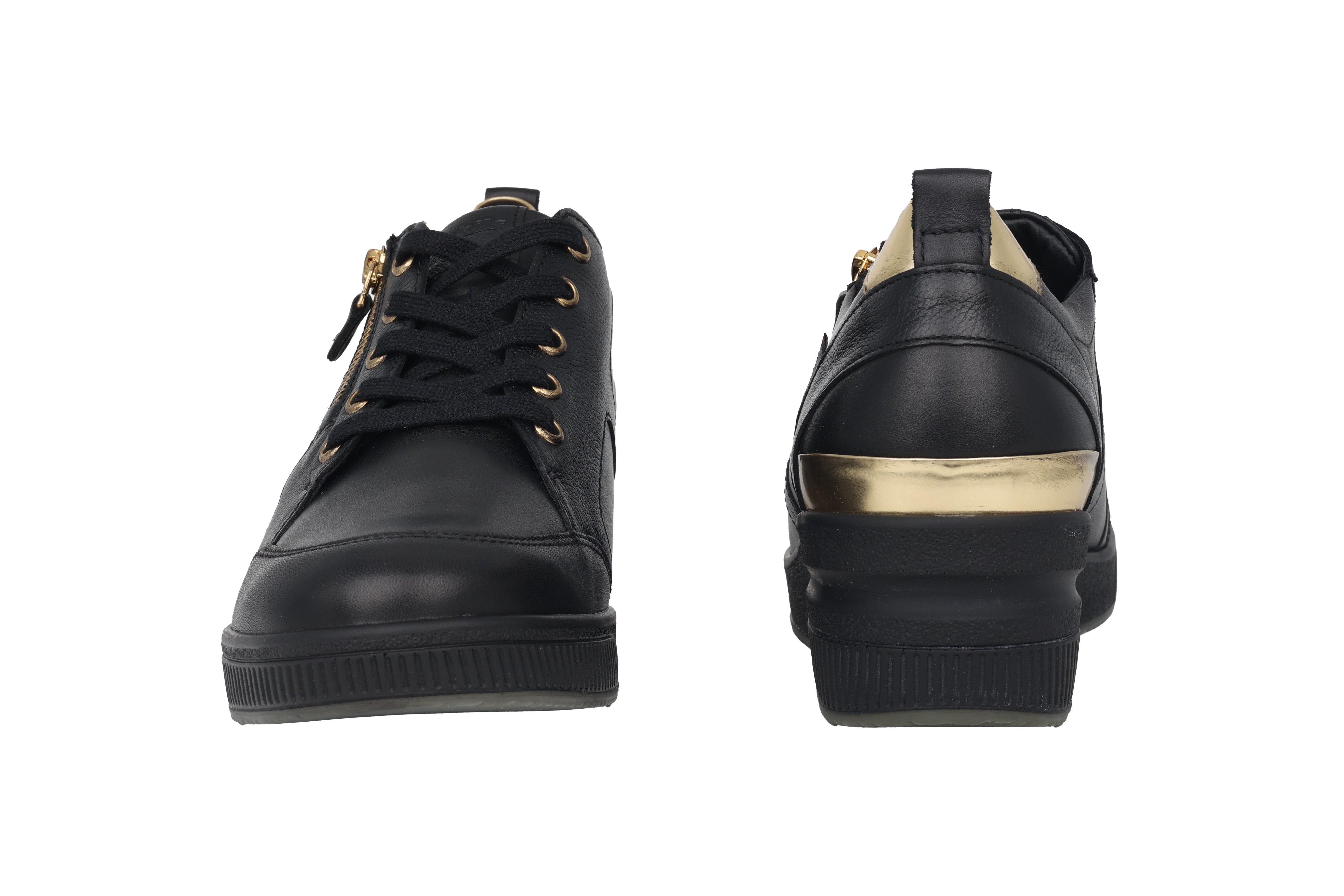 Zapatillas de mujer 'Trudie' de corte ancho (H) con cordones y cremallera - Negro