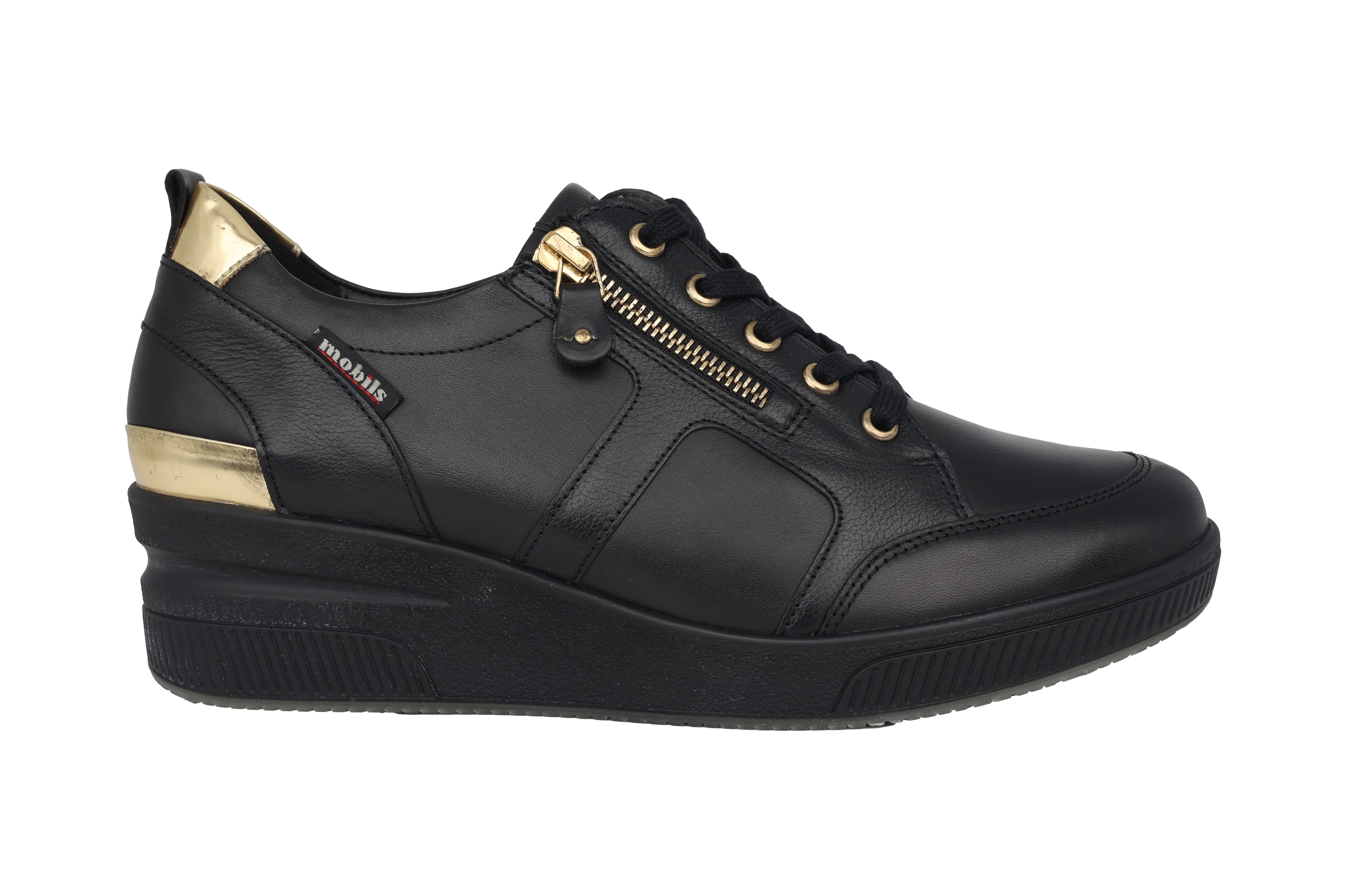 Zapatillas de mujer 'Trudie' de corte ancho (H) con cordones y cremallera - Negro