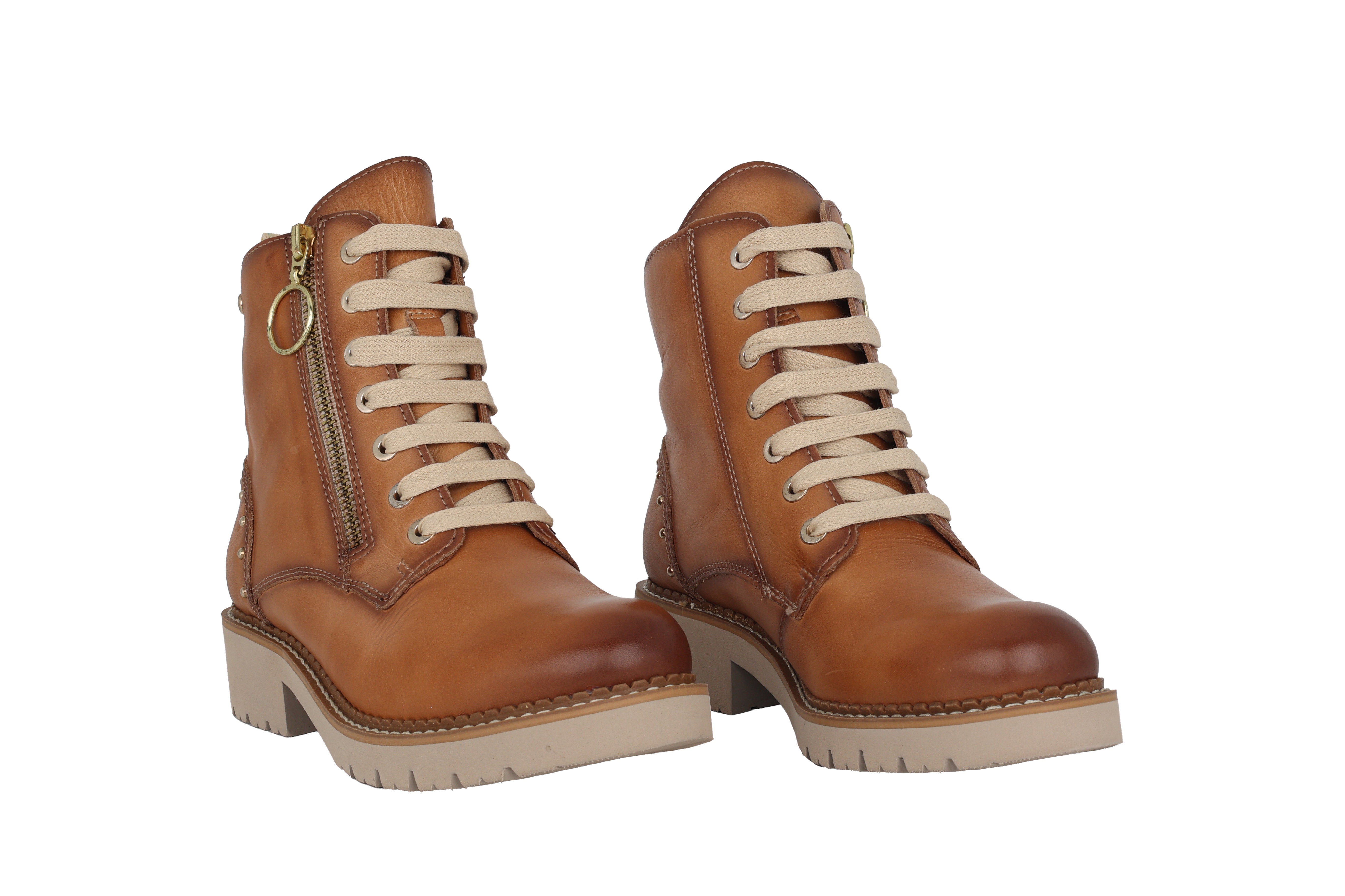 Damenstiefel 'Vicar' mit Schnürung und Reißverschluss – Mandelbraun