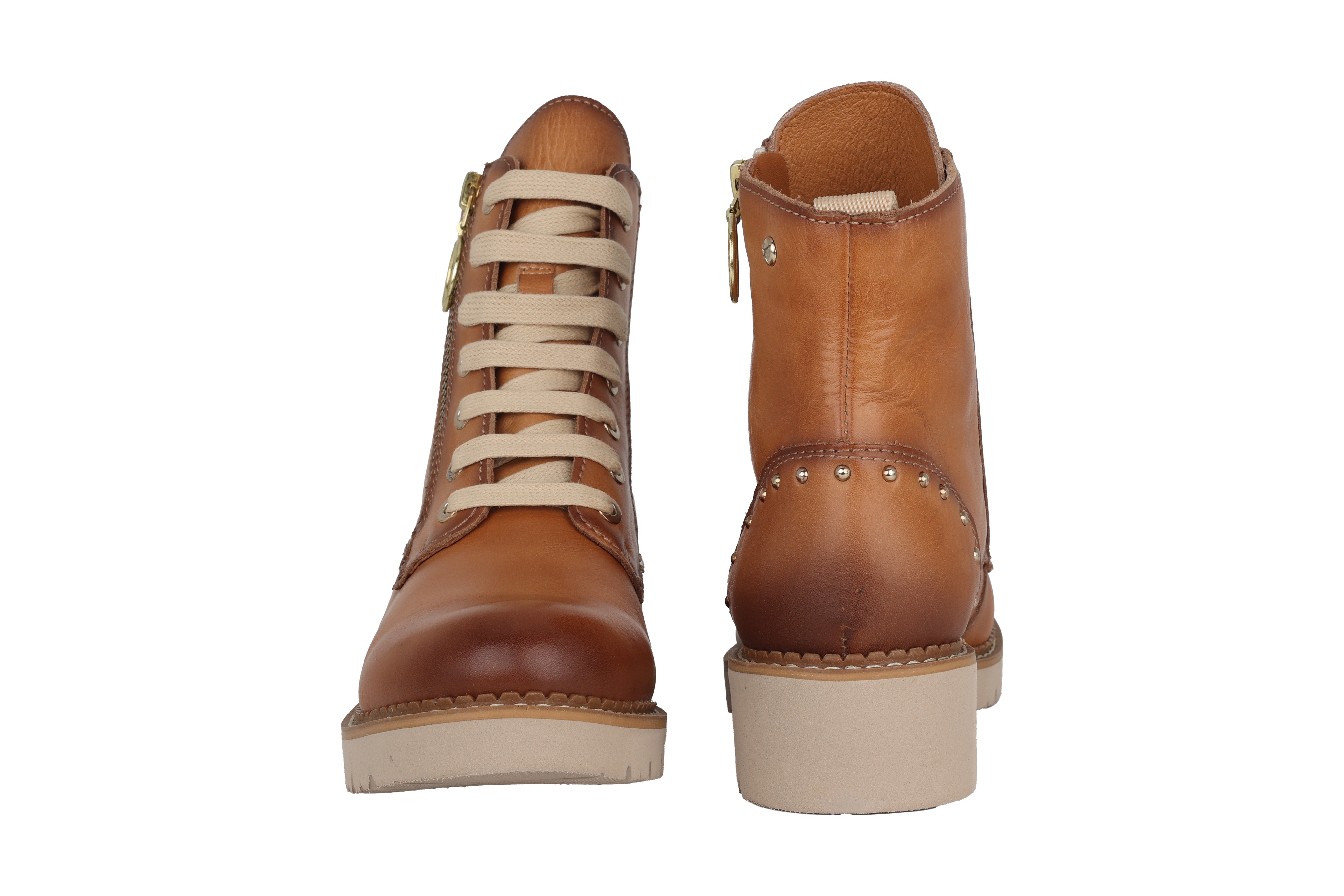 Damenstiefel 'Vicar' mit Schnürung und Reißverschluss – Mandelbraun