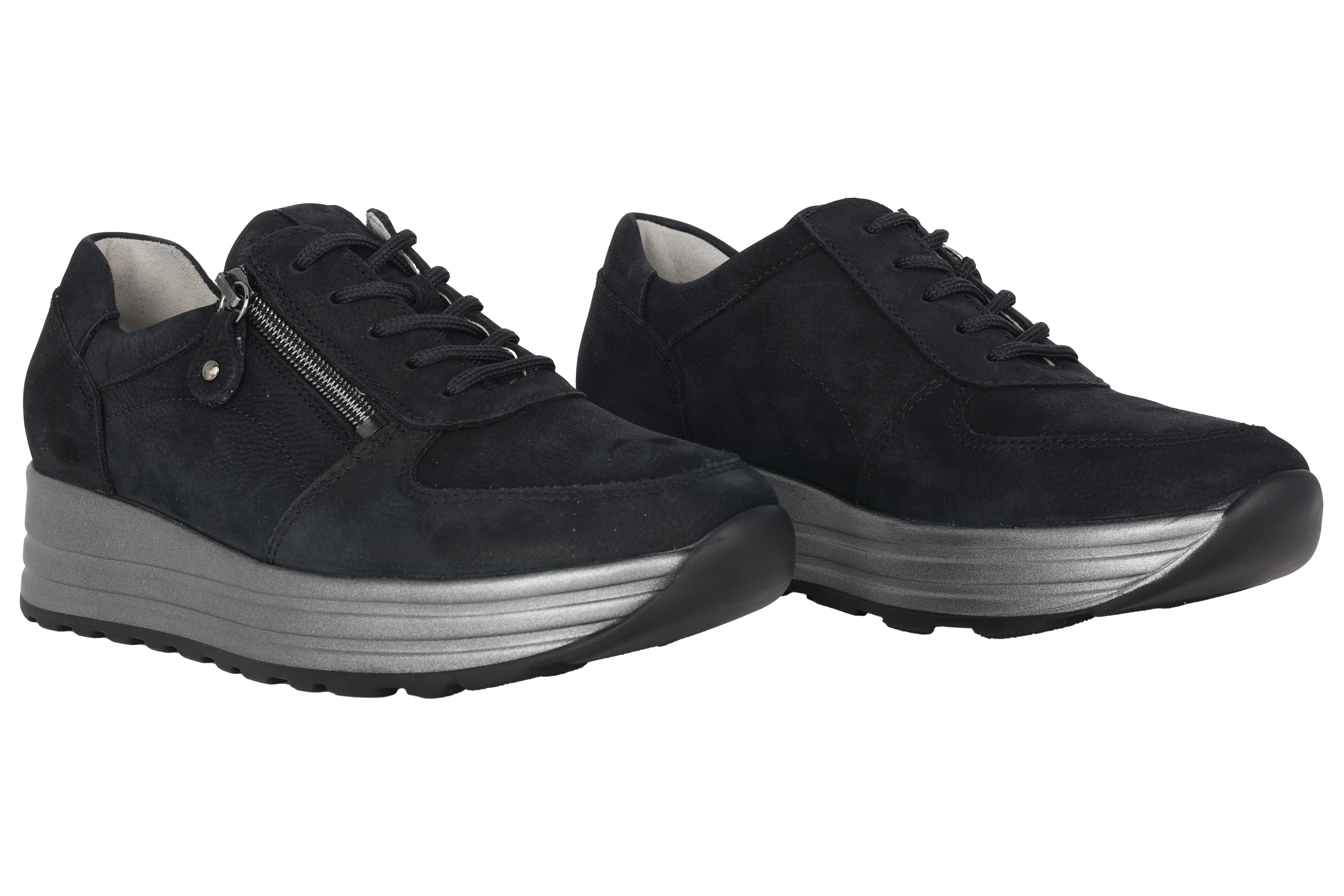 Weit geschnittener (H) Damenschuh „H-Lana“ mit Schnürsenkel und Reißverschluss – Schwarz