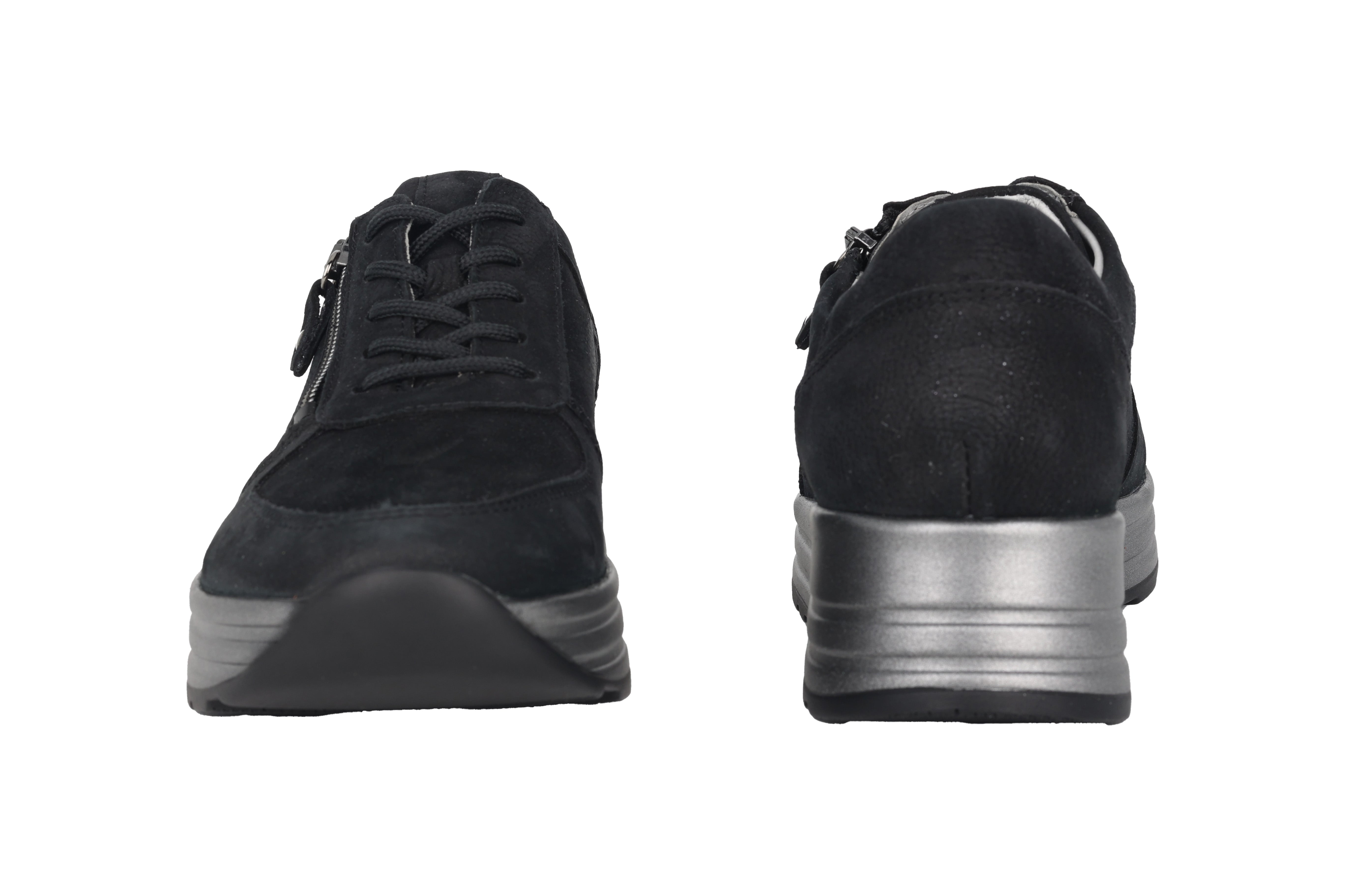 Weit geschnittener (H) Damenschuh „H-Lana“ mit Schnürsenkel und Reißverschluss – Schwarz