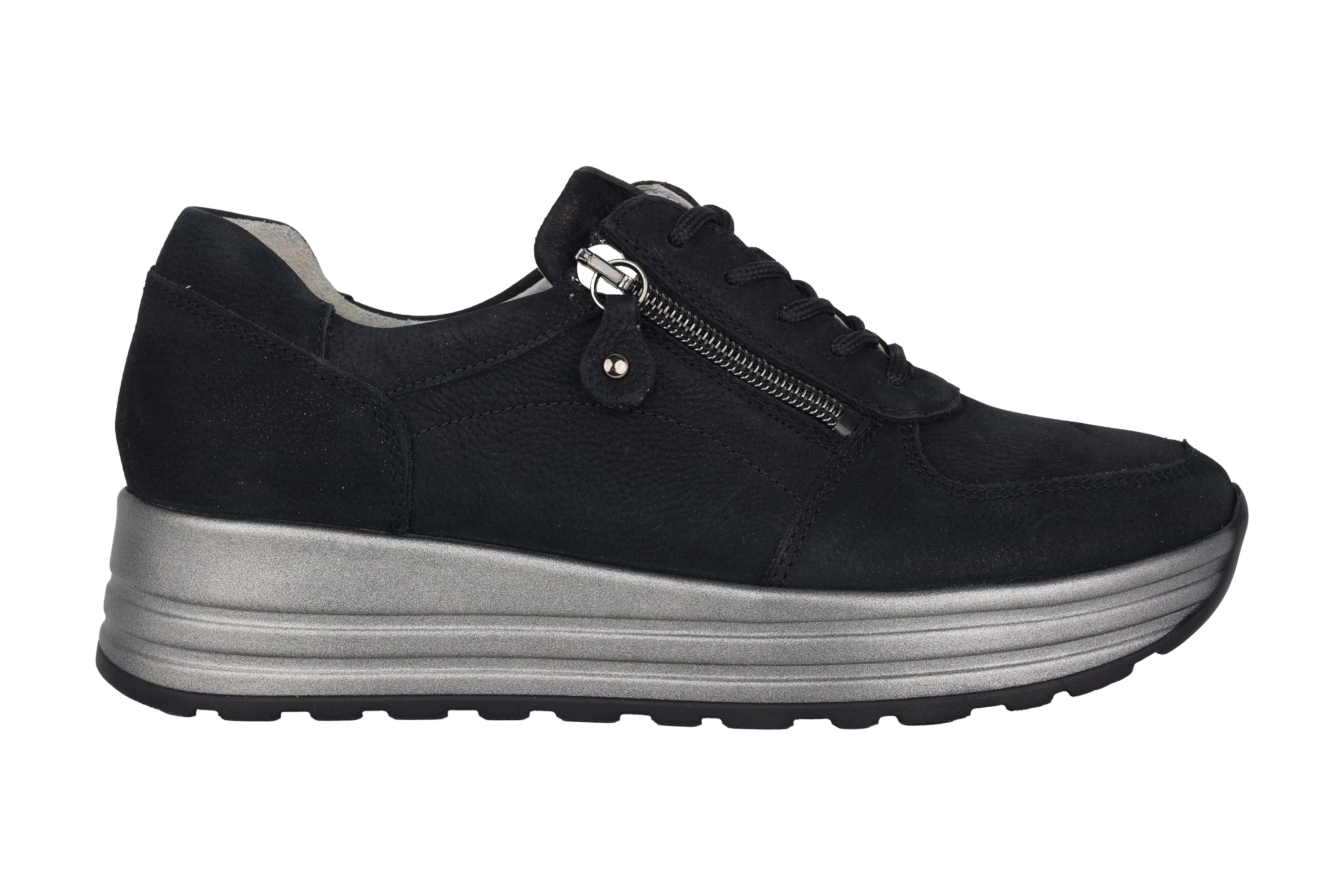 Weit geschnittener (H) Damenschuh „H-Lana“ mit Schnürsenkel und Reißverschluss – Schwarz