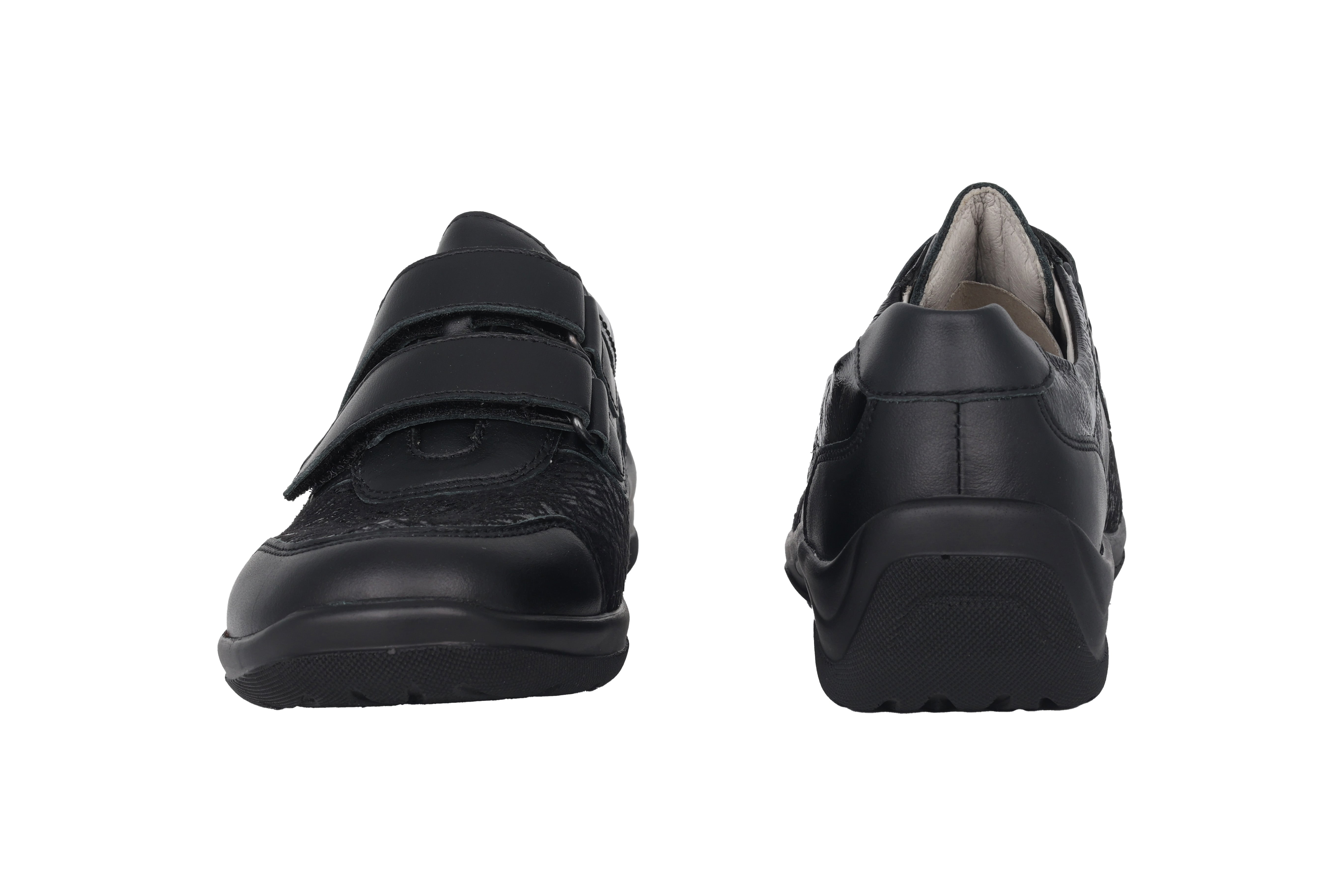 'Hesna' women's wide fit (H) strap shoe - Black leather