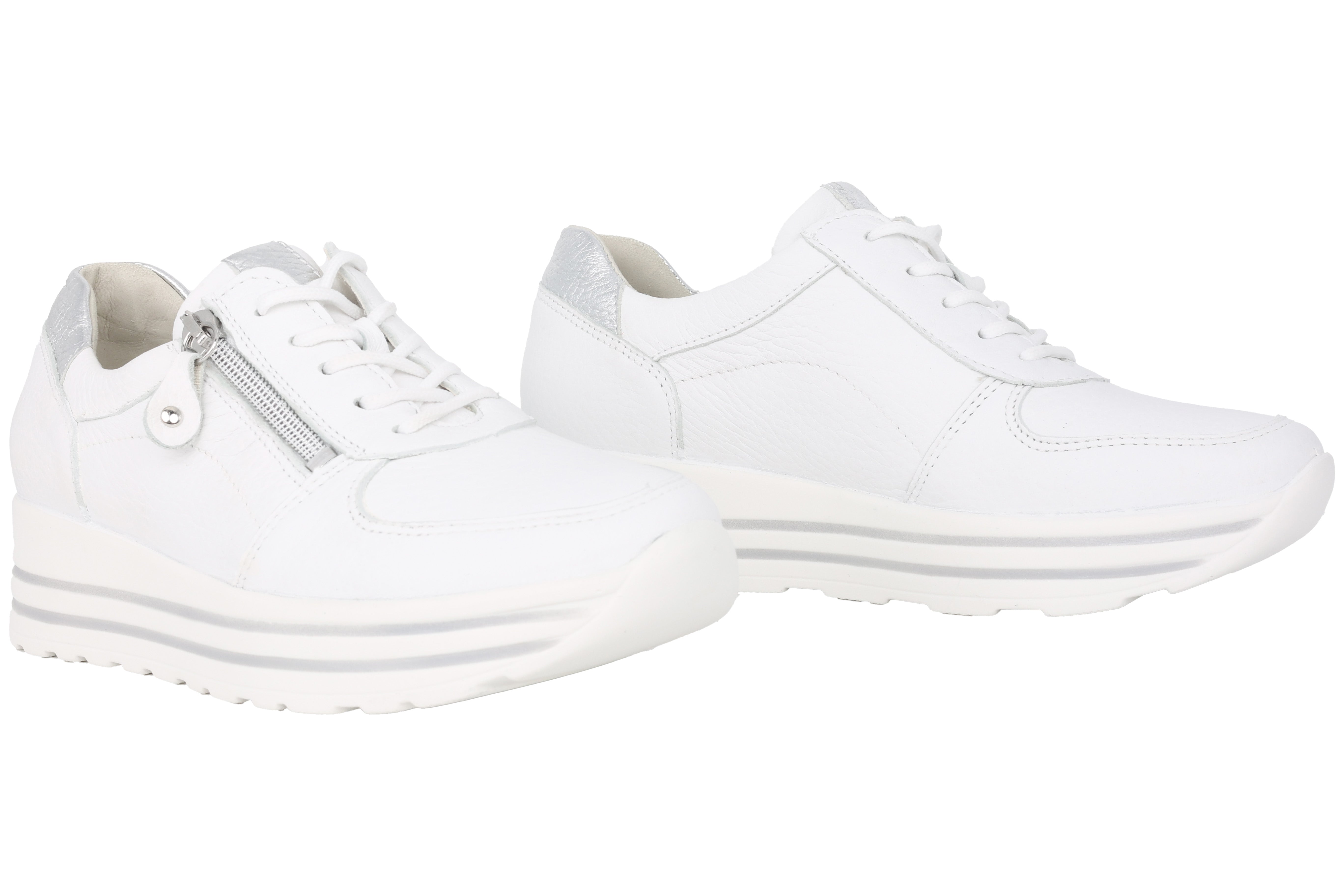 Weit geschnittener (H) Damenschuh „H-Lana“ mit Schnürsenkel und Reißverschluss – Weiß