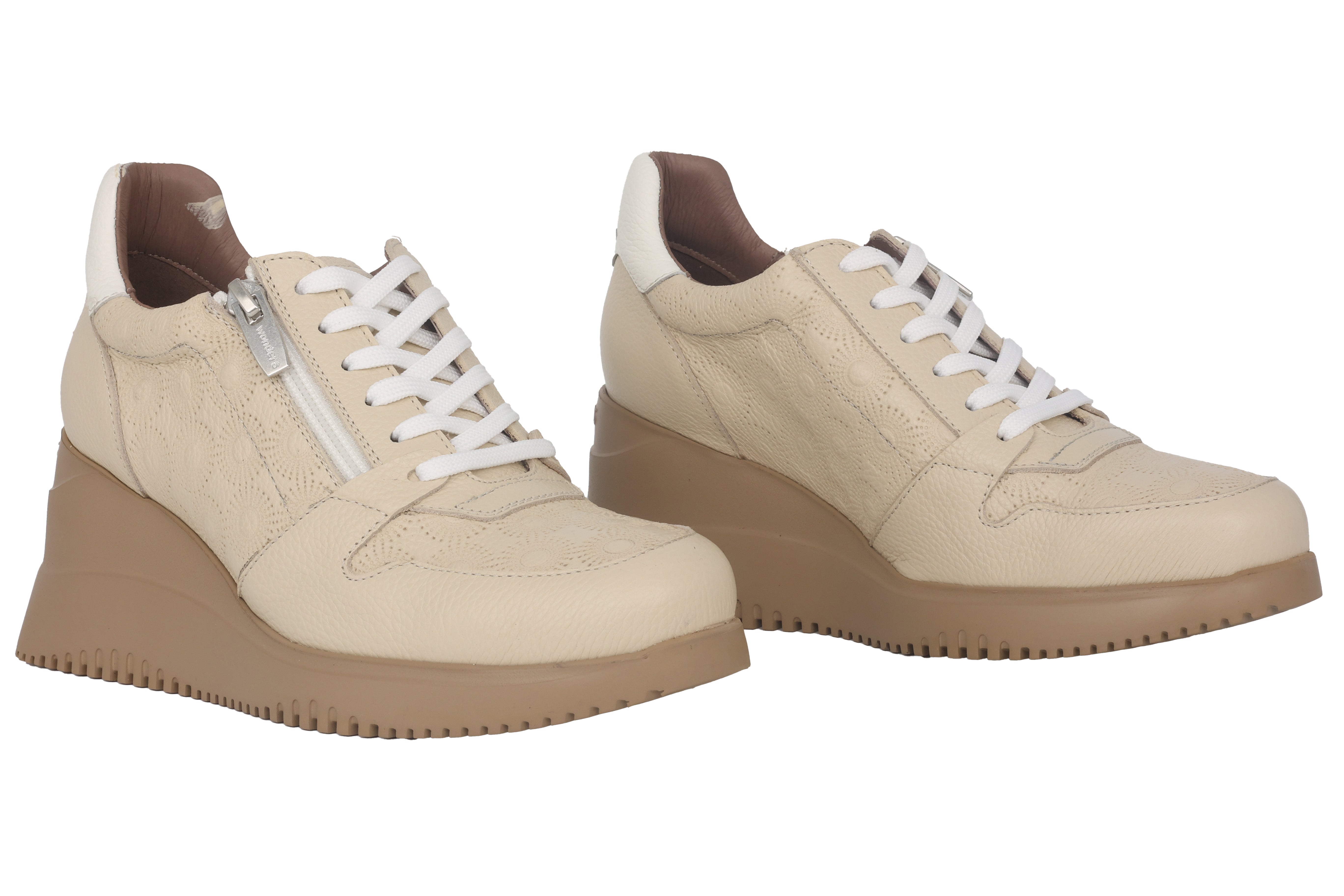'Rainbow' women's wedge lace-zip sneaker shoes - Beige